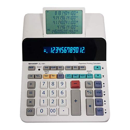 Sharp EL-1901 Paperless Printing Calculator with Check and Correct, 12-Digit LCD Primary Display, Functions the Same as a Printing Calculator/Adding Machine with Scrolling LCD Display Instead of Paper