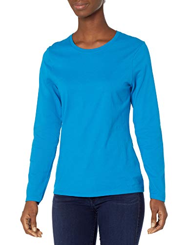 Hanes Women's Originals Long Sleeve Cotton T-Shirt, Lightweight Crewneck Tee, Modern Fit, DEEP Dive, Small