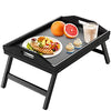 Bed Tray Table with Folding Legs Wooden Serving Breakfast in Bed or Use As a Platter Tray by Pipishell (Black)