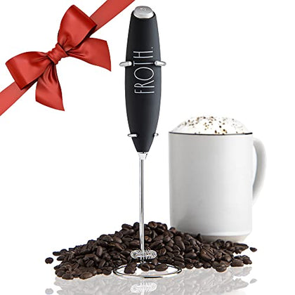 Rae Dunn Milk Frother- Handheld Electric Drink Mixer, Handheld Electric Milk Frother, Coffee Frother, Hand Blender, Frappe Maker, Handheld Latte Maker Milk Foamer (Black)