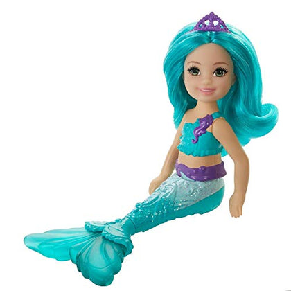 Barbie Dreamtopia Chelsea Mermaid Doll with Teal Hair & Tail, Tiara Accessory, Small Doll Bends At Waist