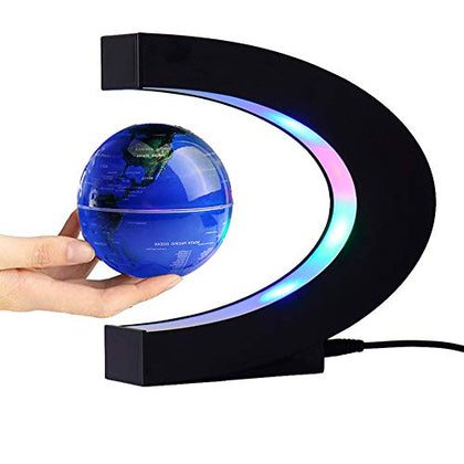 FUGEST Magnetic Levitation Floating Globe World Map with C Shape Base (Blue 3