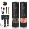 Electric Salt and Pepper Grinder Set - USB Rechargeable, LED Lights, Black Automatic Pepper and Salt Mill Grinder Set Refillable, Adjustable Coarseness, One Hand Operation (Black 2 Pack)