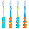 Trueocity Kids Toothbrush 4 Pack - Soft Contoured Bristles - Child Sized Brush Heads (3-10 Year Old) - Suction Cup for Fun & Easy Storage - Girl & Boy Set (Blue & Orange)