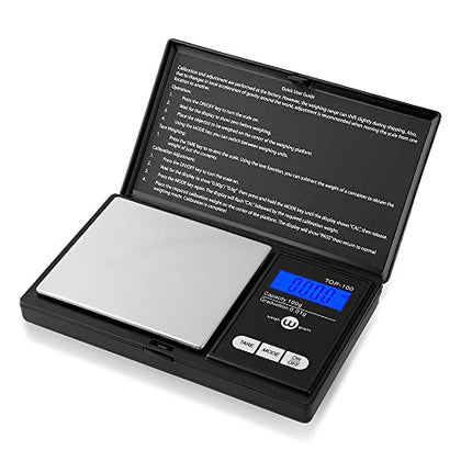 Weigh Gram Scale Digital Pocket Scale,200g x 0.01g,Digital Grams Scale, Food Scale, Jewelry Scale Black, Kitchen Scale With100g Calibration Weight