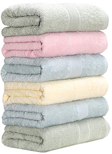 Aibaser Towels- Viscose Made from Bamboo Cotton Bath Towels-27x54inch - Natural, Ultra Absorbent Towels for Bathroom (6 Piece Set)