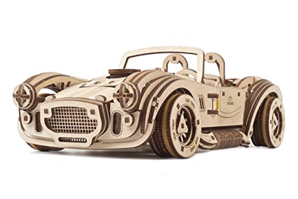 UGEARS Vintage Car Model Kit - Drift Cobra Racing Car 3D Puzzle Kit Idea - Wooden 3D Puzzles Model Kits for Adults with Powerful Spring Motor - Model Car Kits to Build