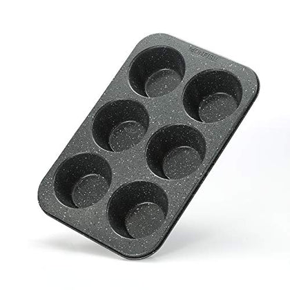 Monfish Jumbo Muffin Pan 6 Cup Carbon Steel Black Stone non Stick Coating Muffin Tin 3.5dia x1.77 inch cup (6 cup)