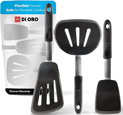 DI ORO Living Spatulas for Kitchen Use - Spatulas Silicone Heat-Resistant up to 600°F - Turner Spatula Set for Cooking - BPA Free Wide Pancake Spatulas - Egg Flippers for Nonstick Cookware Safe (3pc)