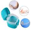 Denture Bath Case Cup with Denture Cleaner Brush & Retainer Holder Box, Complete Clean Care for Dentures, Clear Braces, Mouth Guard, Night Guard & Retainers,Traveling (Blue)