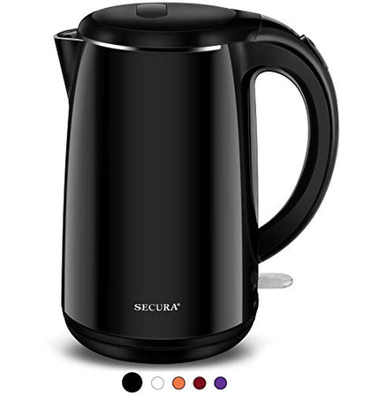 Secura SWK-1701DB The Original Stainless Steel Double Wall Electric Water Kettle 1.8 Quart, Black Onyx