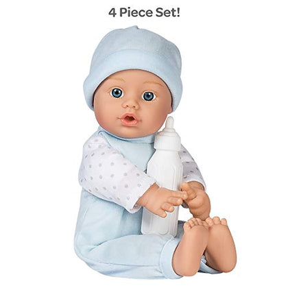 ADORA Soft & Cuddly Sweet Baby Boy Peanut, Amazon Exclusive 11 Adorable Baby Boy Doll with Bright Blue Eyes and Blonde Paint Hair, Includes Baby Doll Bottle, Onesie and a Blue Cap