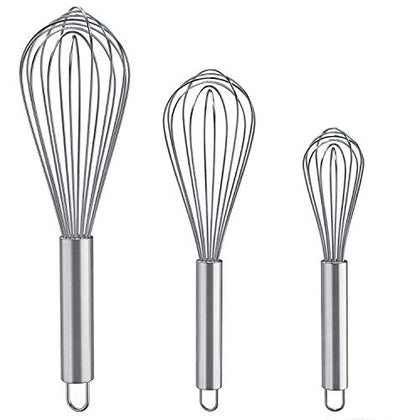 Whisks for Cooking, 3 Pack Stainless Steel Whisk for Blending, Whisking, Beating and Stirring, Enhanced Version Balloon Wire Whisk Set, 8