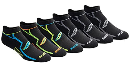 Saucony Men's Multi-Pack Bolt Performance Comfort Fit No-Show Socks, Black (6 Pairs), Shoe Size: 5-8