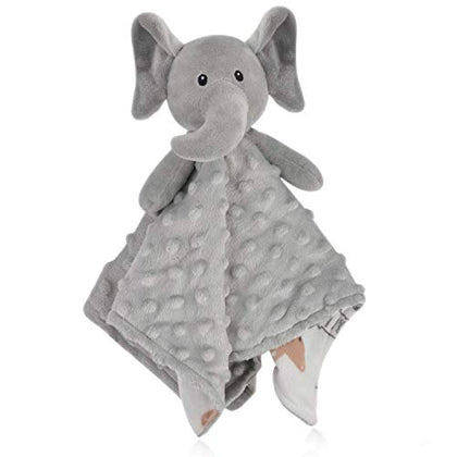 BORITAR Elephant Baby Security Blanket Soft Minky Dot Fabric Lovey Blanket with Lovely Animal Pattern Backing, Stuffed Plush Cuddle Newborn Blankie 14 Inch