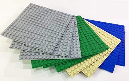 Brick Loot 10 Pack Compatible 5 X 5 inches Baseplates 16 x 16 Studs 16x16 - Variety Base Plate Pack Includes: Grey Green Blue and Tan, 100% fits Lego