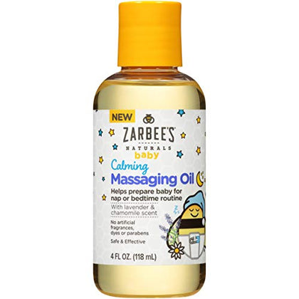 Zarbee's Baby Massage Oil, Calming and Soothing with Lavender and Chamomile to Help Sleep, 4oz Bottle