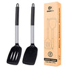 Pack of 2 Silicone Solid Turner,Non Stick Slotted Kitchen Spatulas,High Heat Resistant BPA Free Cooking Utensils,Ideal Cookware for Fish,Eggs,Pancakes (Black)