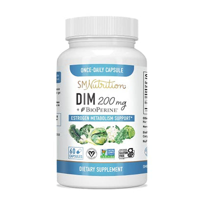 DIM Supplement 200 mg | Estrogen Hormone Balance for Women & Men | Hormonal Acne Supplements, Menopause Support, Antioxidant Support | Clean Label Project Certified, Vegan, Soy Free | 60 Ct.