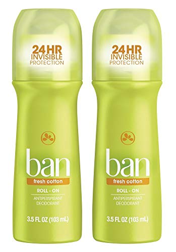 Ban Fresh Cotton 24-hour Invisible Antiperspirant, Roll-on Deodorant for Women and Men, Underarm Wetness Protection, with Odor-fighting Ingredients, 3.5 Fl Oz (Pack of 2)