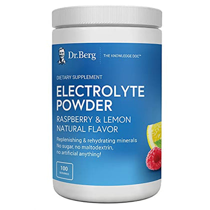 Dr. Berg Hydration Keto Electrolyte Powder - Enhanced w/ 1,000mg of Potassium & Real Pink Himalayan Salt (NOT Table Salt) - Raspberry & Lemon Flavor Hydration Drink Mix Supplement - 100 Servings