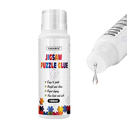 YAKAMOZ Updated Jigsaw Puzzle Glue with New Sponge Head for Adults and Children Clear Water-Soluble Special Craft Puzzle Glue, Non-Toxic and Quick Dry for 1000/1500/3000 Pieces of Puzzle,120ML