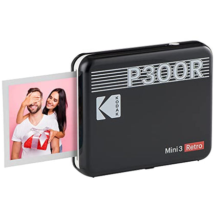 KODAK Mini 3 Retro 4PASS Portable Photo Printer (3x3 inches) + 8 Sheets, Black