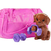 Barbie Doll, Red-Haired Fitness Doll with Puppy & 9 Accessories Including Yoga Mat with Strap, Hula Hoop, Weights & Bag