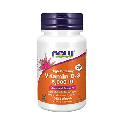 NOW Supplements, Vitamin D-3 5,000 IU, High Potency, Structural Support*, 240 Softgels