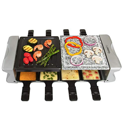 Electric Cheese Raclette Table Grill w Nonstick Grilling Plate & Cooking Stone- Electric Indoor, Smokeless Korean BBQ Party, Deluxe 8 Person Tabletop Cooker w Hotplate- Melt Cheese Grill Meat, Veggies