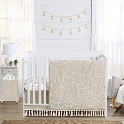 Sweet Jojo Designs Boho Botanical Leaf Baby Boy Girl Nursery Crib Bedding Set - 4 Pieces - Gender Neutral Ivory Cream Beige Tan Off White Taupe Linen Woodland Farmhouse Floral Leaves Bohemian Garden