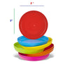 PLASKIDY Kids Plates Set of 12 Toddler Plastic Plates - BPA FREE Microwave and Dishwasher Safe Reusable Plastic Children's Plates Brightly Colored 7 Inch Dinner Plates