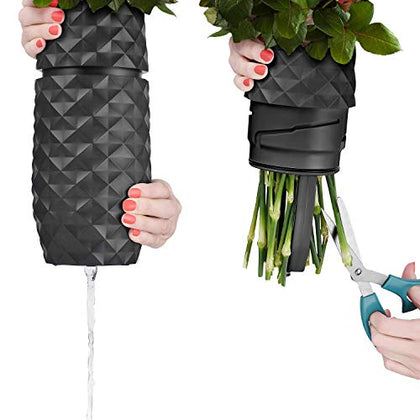 The Amaranth Vase - Unique Design for Easy Water Draining and Stem Access - Impact Resistant Plastic and Marble Blend - The Smart Vase for Floral Arrangements (Black)