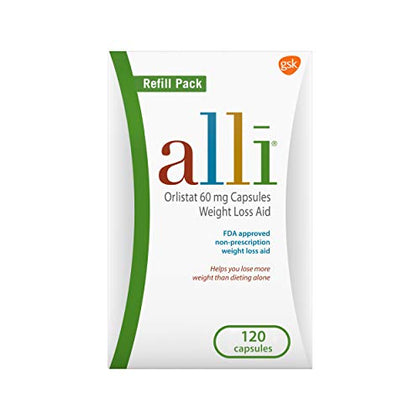 alli weight loss diet pills orlistat 60 mg capsules non prescription weight loss aid 120 count refill pack (expiry -8/31/2024)