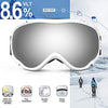 ZIONOR Lagopus Ski Snowboard Goggles UV Protection Anti fog Snow Goggles for Men Women Adult Youth VLT 8.6% White Frame Silver Lens