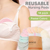 Organic Bamboo Viscose Nursing Breast Pads - 14 Washable Breastfeeding Pads, Wash Bag, Reusable Breast Pads for Breastfeeding (Pastel Touch, L 4.8