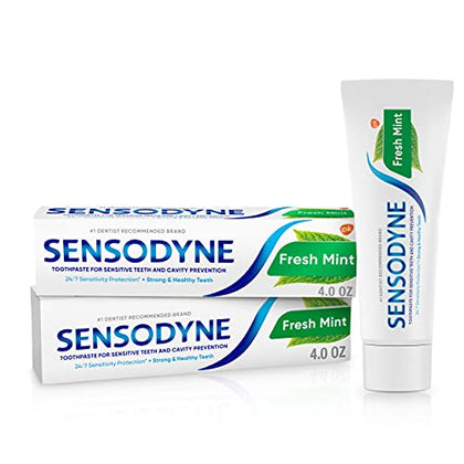 Sensodyne Fresh Mint Sensitive Toothpaste, ADA Accepted Toothpaste for Cavity Prevention and Sensitive Teeth Treatment - 4 Ounces (Pack of 2)