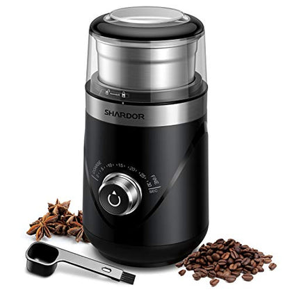 SHARDOR Adjustable Coffee Grinder Electric, Spice Grinder, Coffee Bean Grinder, Espresso Grinder with 1 Removable Stainless Steel Bowl, Black