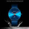 Mens Watches Ultra-Thin Minimalist Waterproof-Fashion Wrist Watch for Men Unisex Dress with Blue Leather Band-Gold Hands Blue Face