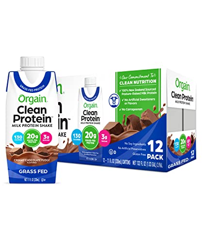 Orgain Clean Protein Shake, Grass Fed Dairy, Creamy Chocolate Fudge - 20g Whey Protein, Meal Replacement, Ready to Drink, Gluten Free, Soy Free, Kosher, 11 Fl Oz (Pack of 12) (Packaging May Vary)