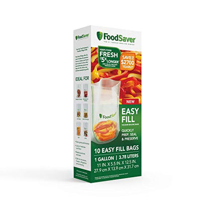 FoodSaver Easy Fill 1-Gallon Vacuum Sealer Bags | Commercial Grade and Reusable | 10 Count, 1 GALLON, Clear