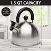 Primula Stewart Whistling Stovetop Tea Kettle Food Grade Stainless Steel, Hot Water Fast to Boil, Cool Touch Folding, 1.5-Quart, Brushed with Black Handle