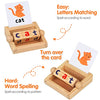 Montessori Toys for Toddlers 2 3 4 Years Old Wooden Reading Blocks Flash Cards Short Vowel Turning Rotating Matching Letters Toy for Kids Educational Alphabet Learning Toys for Preschool Boys Girls