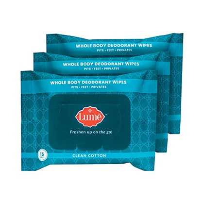 Lume Acidified Deodorant Wipes - 24 Hour Odor Control - Aluminum Free, Baking Soda Free, Skin Safe - 15 Count (Pack of 3) (Cool Cucumber)