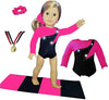 Sparkling Success: 2024 American Doll Girl Pink Gymnastics Doll Clothes Set with Leotard, Mat, Olympic Medal and Hair Accessory. 4 PCS in All! Doll Not Included