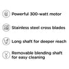 Chefman Immersion Stick Hand Blender Powerful Electric Ice Crushing 2-Speed Control Handheld Food Mixer, Purees, Smoothies, Shakes, Sauces and Soups, Black