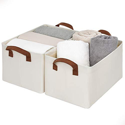 StorageWorks Large Storage Bins, Fabric Storage Bins for Shelves, Storage Baskets with Metal Frame, Closet Baskets and Bins with Handles, Beige, 2-Pack