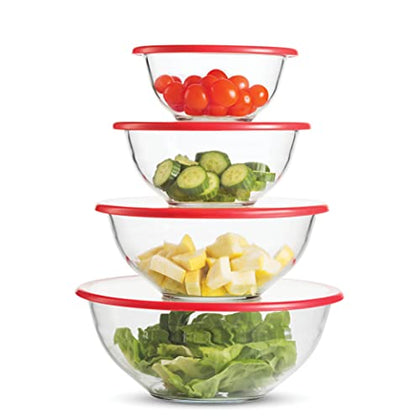 Superior Glass Mixing Bowls Set with Lids - 8-Piece with BPA-Free lids, Space-Saving Nesting Bowls - Easy Grip & Stable Design for Meal Prep & Food Storage - For Cooking, Baking