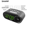 SHARP Digital Easy to Read Alarm Clock with 2 AMP High-Speed USB Charging Power Port - Charge Your Phone, Tablet with a high Speed Charge! Simple, Easy to Use Operation, Black - Green LEDs