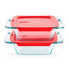 Pyrex Easy Grab 4-Piece Glass Baking Dish Set with Lids, 2-Qt Glass Bakeware Set, Non-Toxic, BPA-Free Lids, Tempered Glass Nesting Bakeware Set